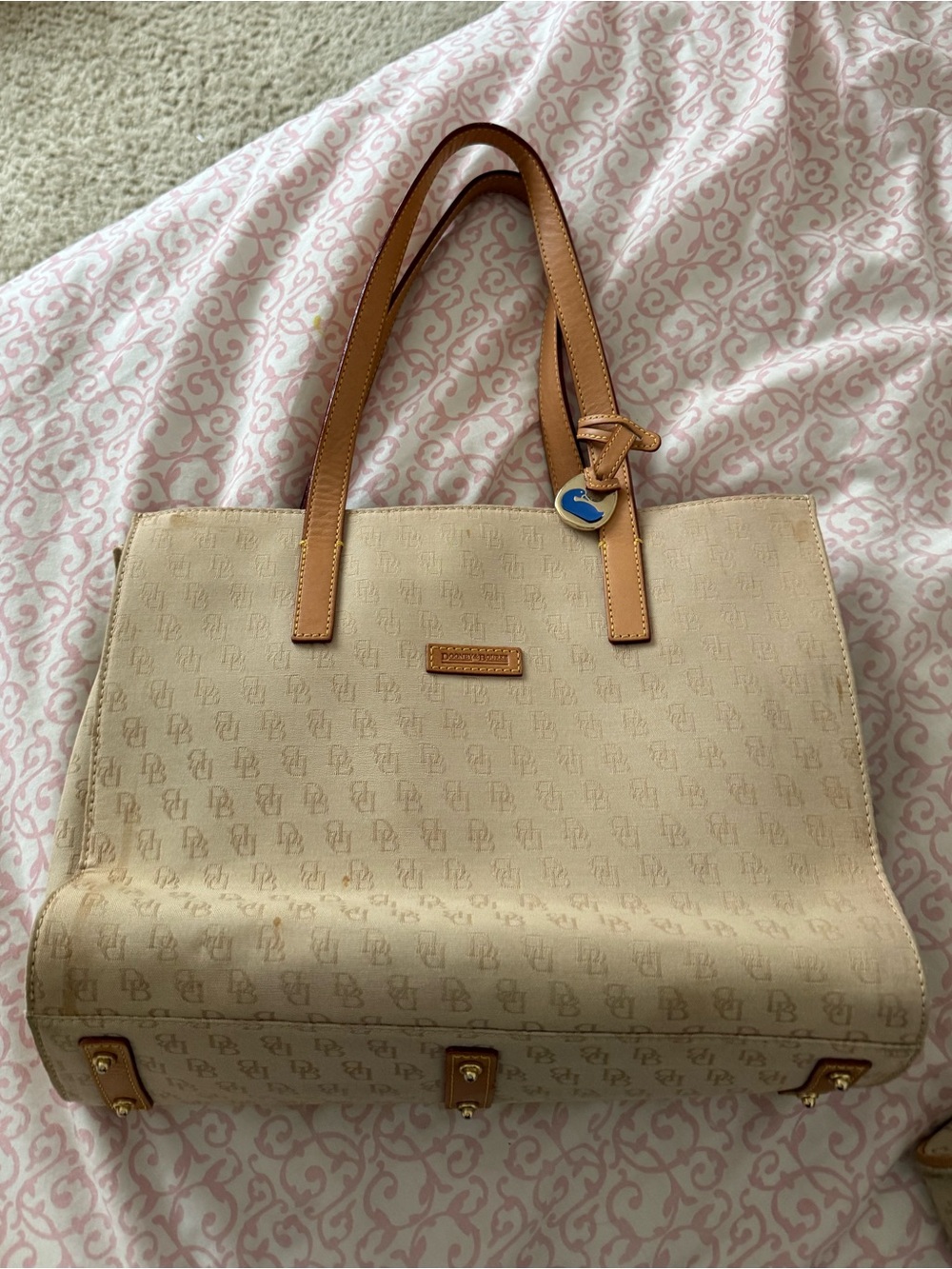 Dooney & Bourke Cream Tote with Tan Leather Handles